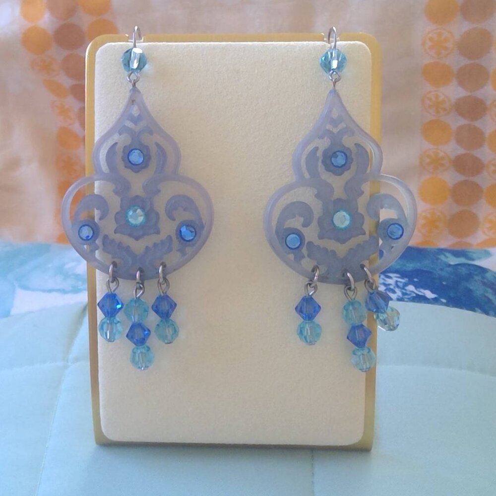 Tarina Tarantino Blue Crystal and Lucite Chandelier Earrings